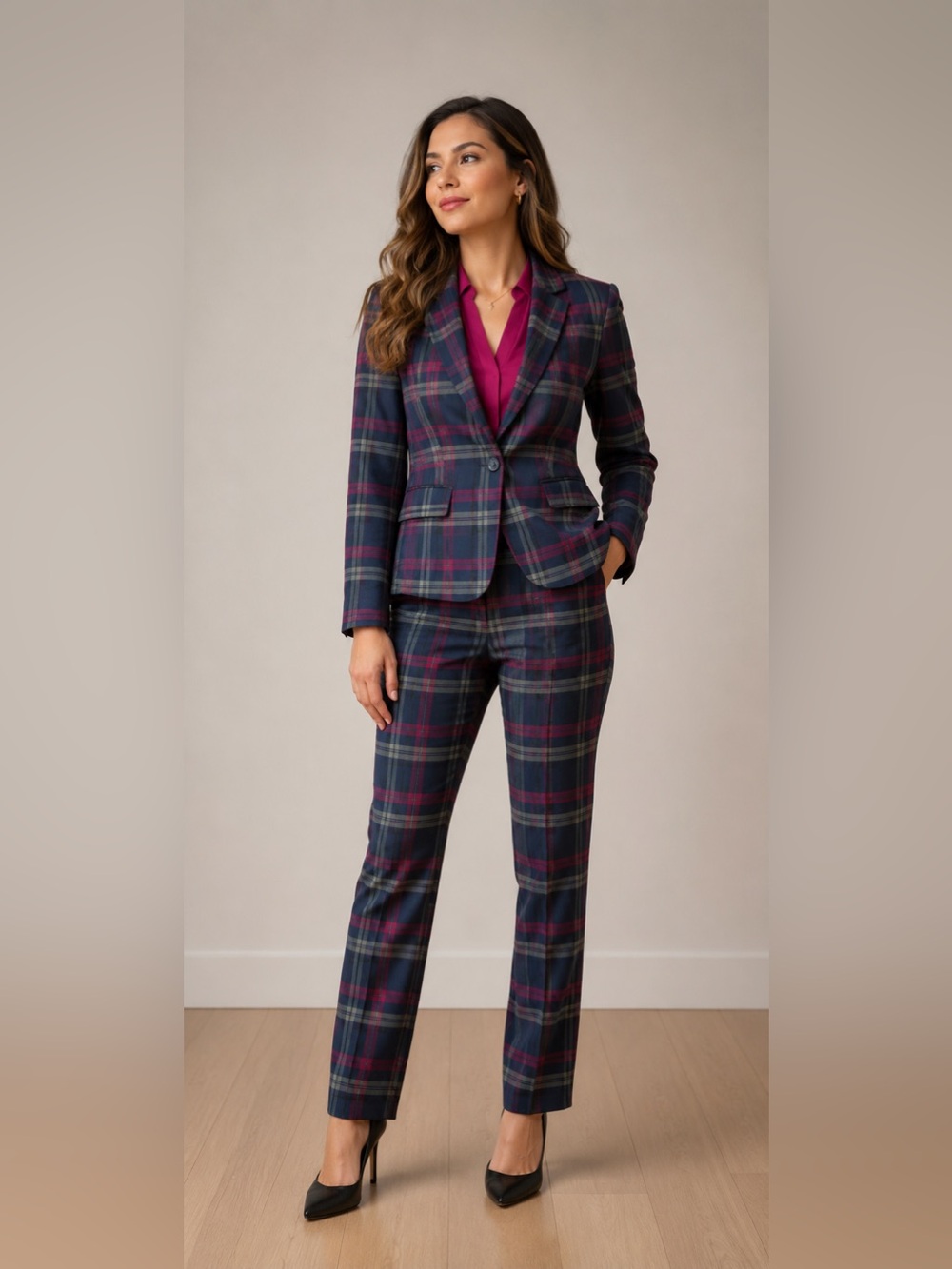 Express Plaid Suit Set – Blazer & Straight-Leg Pants size (0)